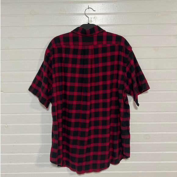 Ralph Lauren Size XL Plaid Short Sleeve Flannel Button Up Shirt Red Black Preppy - Picture 2 of 6